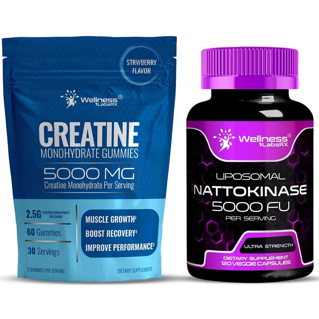 WELLNESS LABSRX Nattokinaasi täydentää kapselit 5000 FU - Creatiini Gummies 5000mg