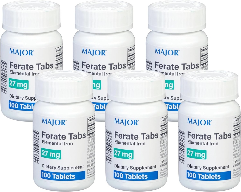 Major 27 mg Ferate Tabs - Ferrous Glukonaatti Elementaali rautaa ravintolisä - 100