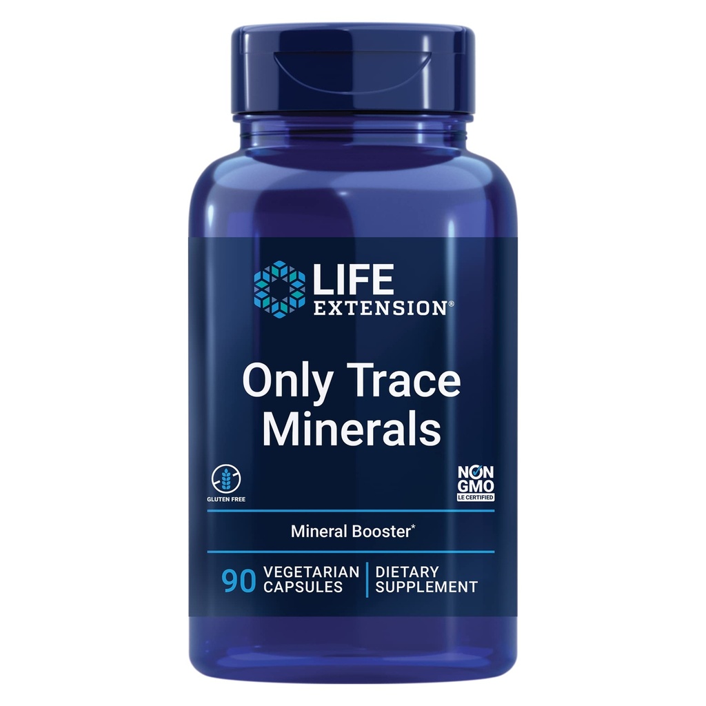 Life Extension Only Trace Minerals, a Päivittäinen annos sinkkiä, Kromia, Boronia, Kuparia, Mangaania, Vanadyylisulfaattia, Gluteeniton, Ei-GMO, Kasvisruokaa, 90 kapselia