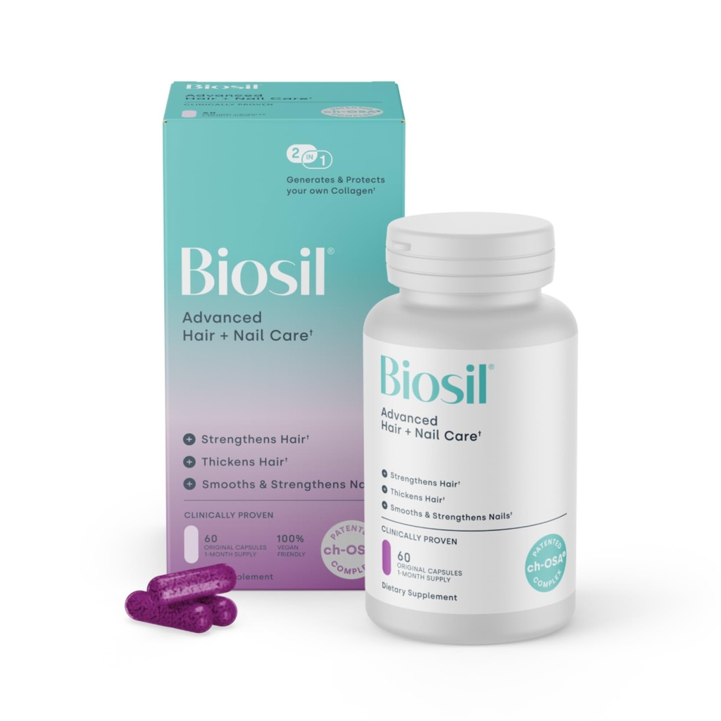 Biosil Advanced Hair + kynsien hoito - Kasvu vitamiinit naisille - vahvistaa & Thicken Strands - 60 kapselia - Patentoitu k-OSA - 30 päivän tarjonta