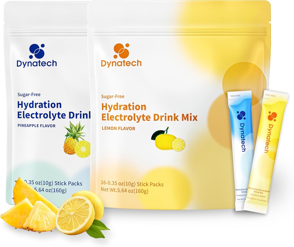 Dynatech Zero Sugar Elektrolyytti Drink Mix - Sitruuna, pinoapple - Hydraation Powder Packets 10 Elektrolyyttejä ja vitamiineja