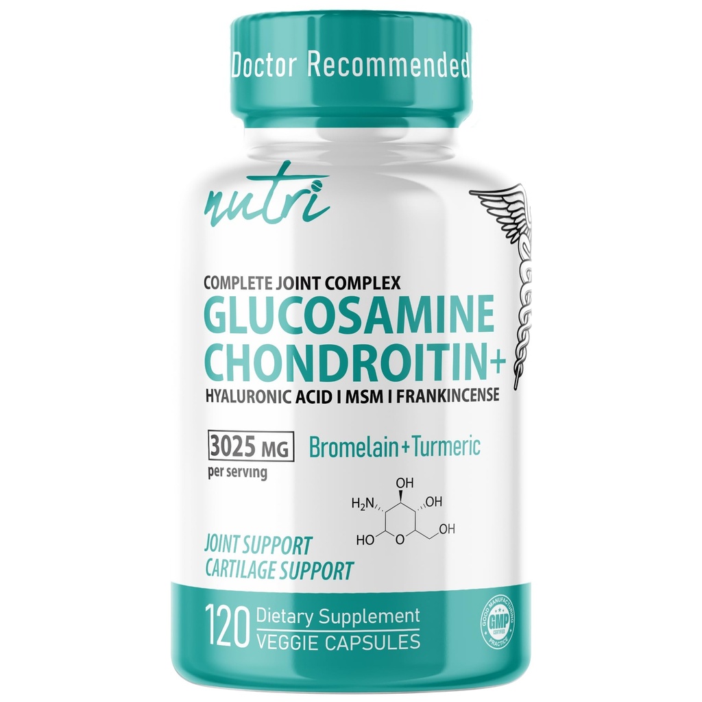 Nature's Fusions Glukosamiini Chondroitin MSM Turmeric Boswellia - Joint Support Supplement - 120 kapselia - Chondroitin Sulfaattikapselit - hyaluronihappo - tukee terveitä luut