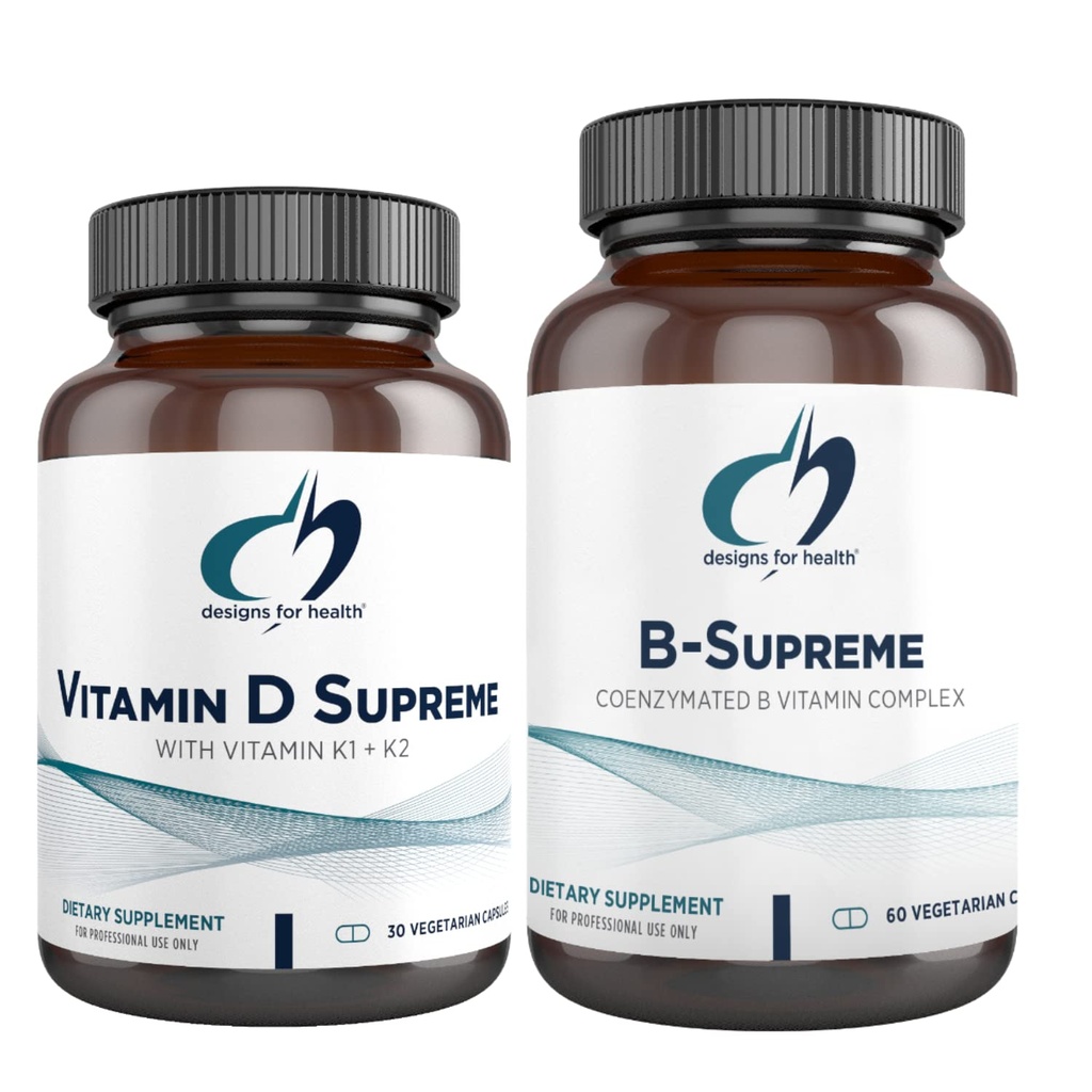 Designs for Health D-vitamiini Supreme + B-Supreme Essentials Duo - 5000 IU D3-vitamiini + K-vitamiini, Active B Complex (2 Product Set)