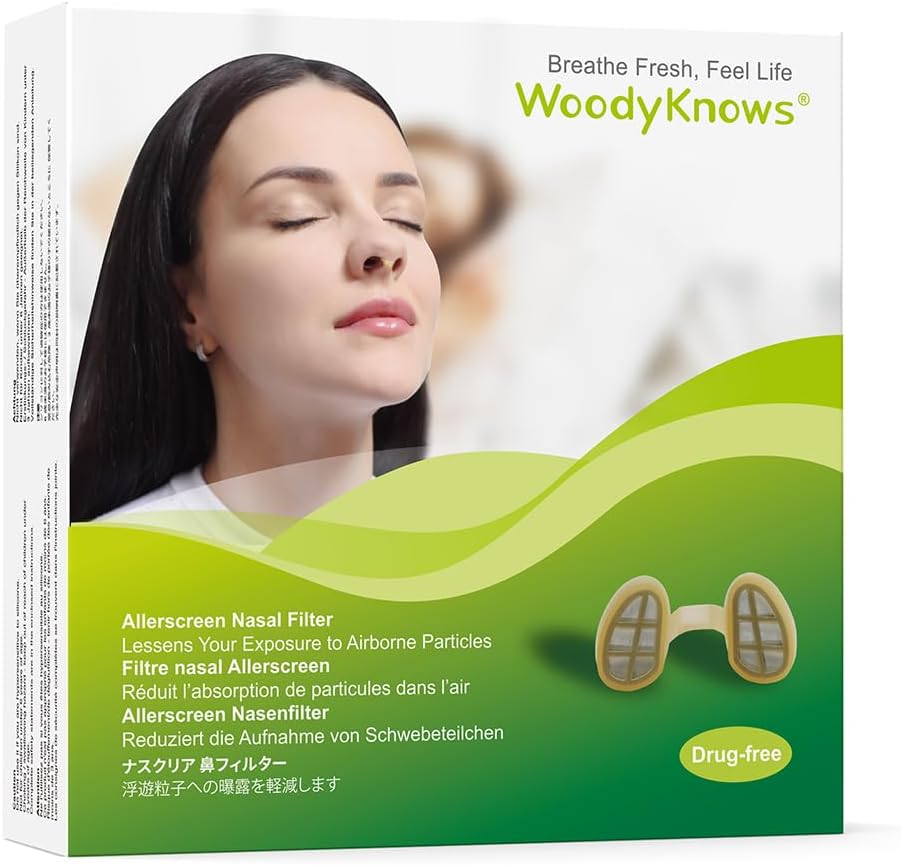 WoodyKnows 3 Allerscreen Nasal Suodattimet 12 paria korvaavat suodattimet, malli 2024, Kausi-ja pöly Allergies tuki (suuri, 3 Suodattimet+12 Korvaukset)