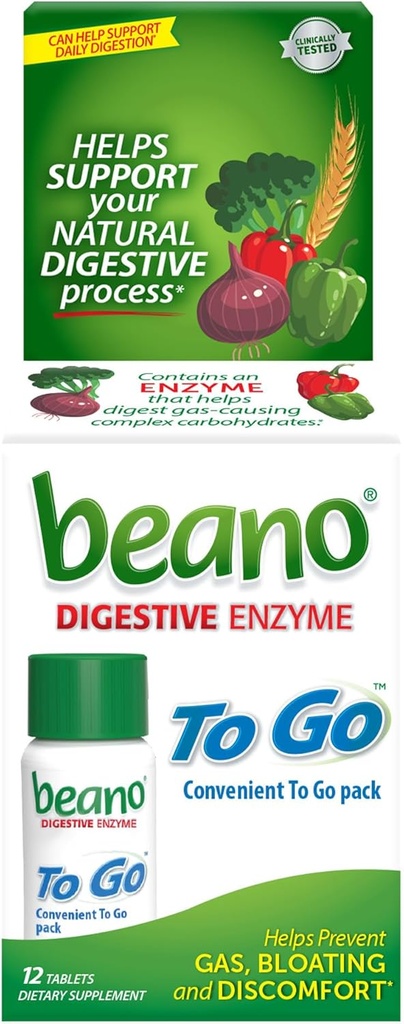 beano mennä kaasun ehkäisy, elintarvikkeiden Enzyme ruokavalio täydentää, Ohje Digest Gas-Cause Foods, 12 tablettia