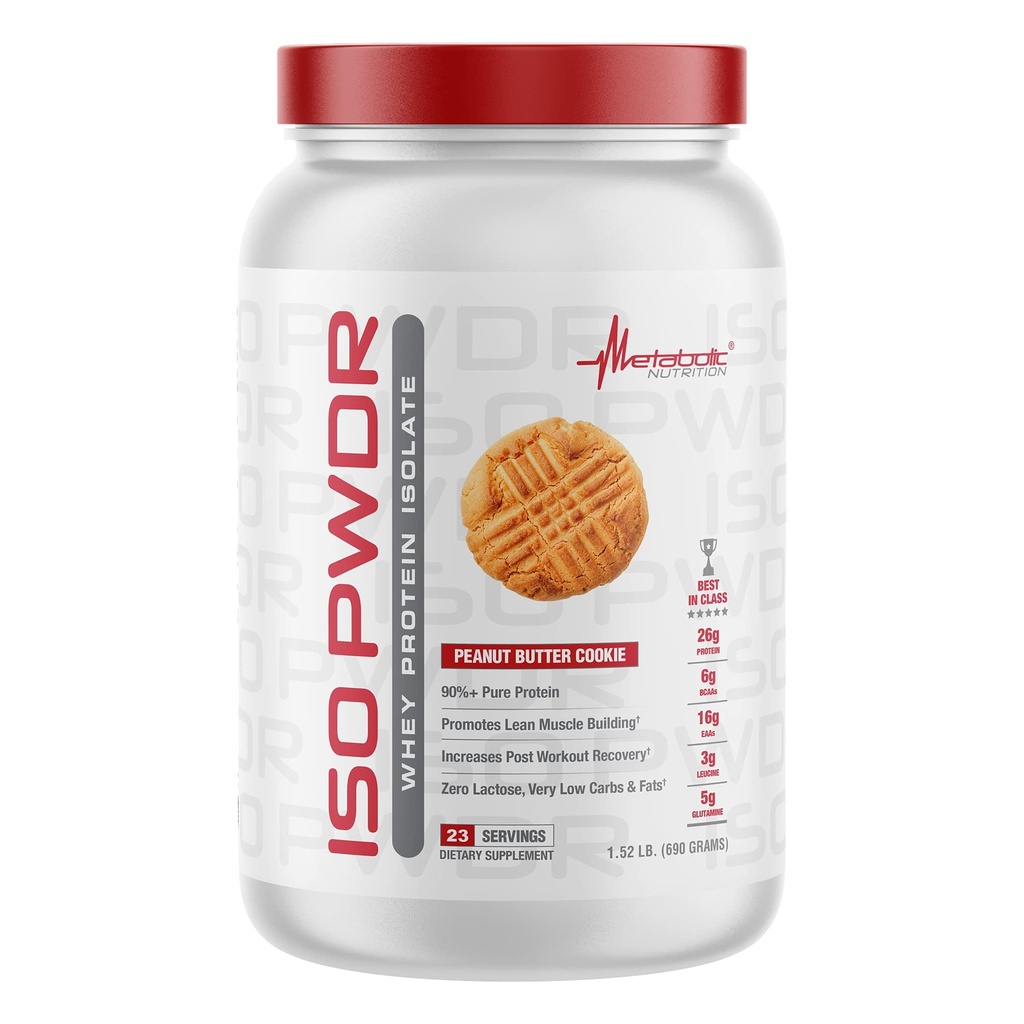 Metabolic Nutrition Whey Protein Isolate ISO PWDR Peanut Butter Cookie, 1.54lb, 23 Tarjoukset, 26g proteiinia, nopea ruoka, nolla karbs, herkullinen maku, erittäin alhainen karbs & rasva, nolla laktoosi