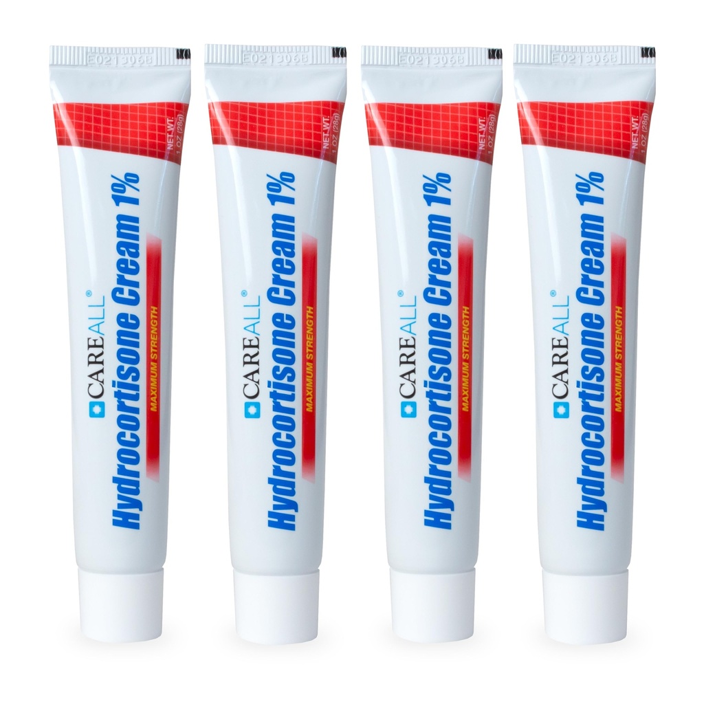 CareAll Hydrokortisoni 1%, 1oz putki (pakkaus 4), Maximum Strength Itch Cream, Relief from Itch and Redness from Bug Bites, Ekseema, Psoriasis, Poison Ivy, Tammi ja Sumac