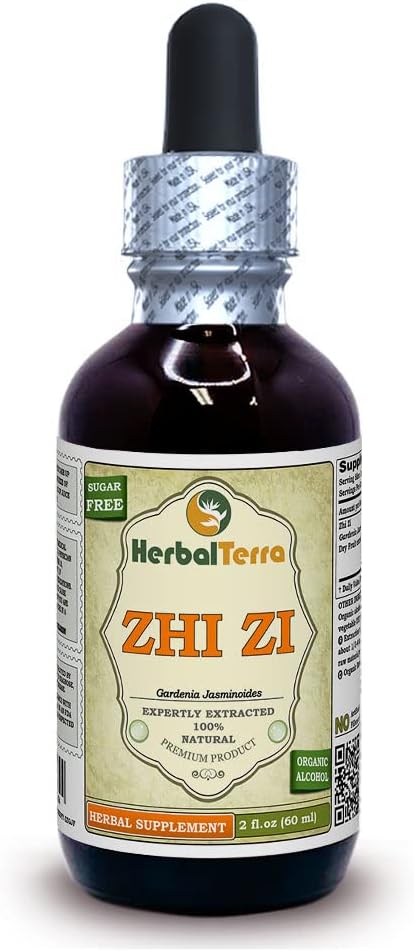 Zhi Zi, Gardenia (Gardenia Jasminoides) Tinktur, Organic Dried Fruit Liquid Extract (Brand Name: HerbalTerra, Proudly Made in USA) 2 fl.oz (60 ml)