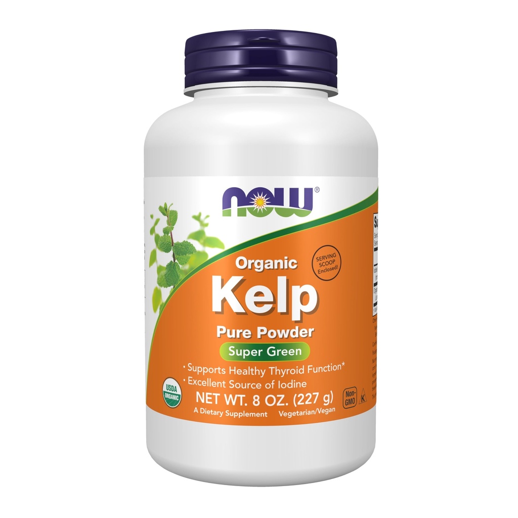 Nu kompletterar, Kelp Powder, certifierad organisk, utmärkt källa av jod, super grön, 8-unce