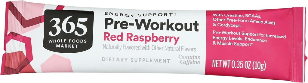 365 av Whole Foods Market, Red Raspberry Preworkout Packet, 0,35 Ounce