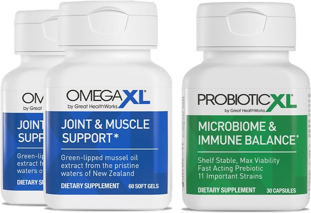 OmegaXL Tehokas nivelten ja lihasten tuki täydentää 60 Count (2 Pack) & Probiootti XL - PreforPro, DE111, Hylly vakaa - edistää terve Gut Flora kasvu (30 kasviksia)