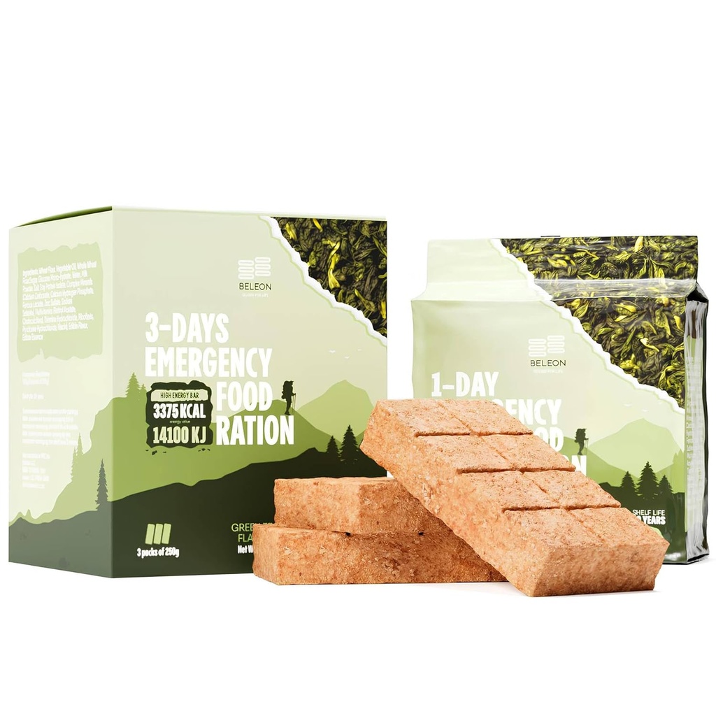 Green Tea Emergency Food Supply - 3-dagars 72 timmar Biscuit Bars MREs Meals Military 2024 Survival Kit - 20 Years Shelf Life Camping Hiking Supplies