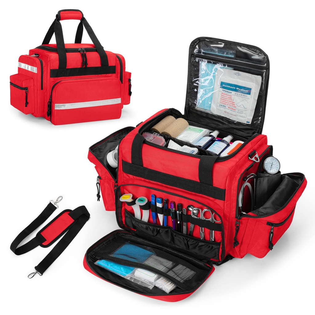 Damero Professional Medical Bag Tyhjä, First Responseer Trauma Bag irrotettava Dividers Home Health Care, EMT, EMS, Red(Bag VAIN)