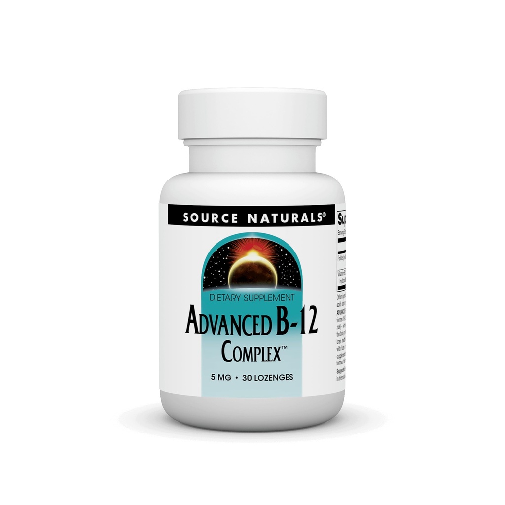 Source Naturals Product Image Advanced B-12 Complex, Promotes Normal Folic Acid Metabolia*, 5 MG - 30 Lozenges