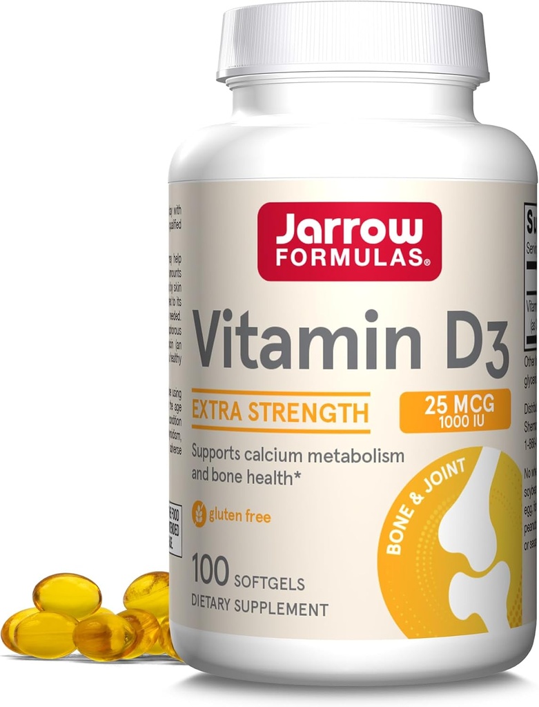 Jaarrow Formula D3-vitamiini 25 mikrog, ravintolisä, luu ja Joint, tuki immuuniterveyteen ja kalsium aineenvaihdunta, 100 Softgels, 100 päivän tarjonta