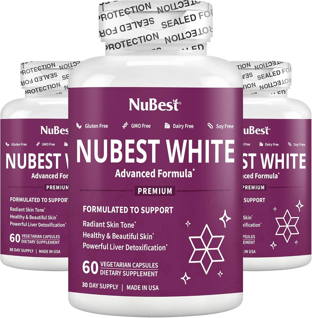 NuBest White - Stöder Vackra och Radiant Skin med Glutathione, Milk Thistle Extract, L-Cysteine, Precious Herbs och Vitamins (3 Pack)
