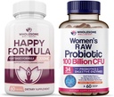 Terveellinen hyvinvointi Happy Formula Natural Formula Relief täydentää + Dr. Formulated Raw Probiootit naisille 100 miljardia PMY Bundle