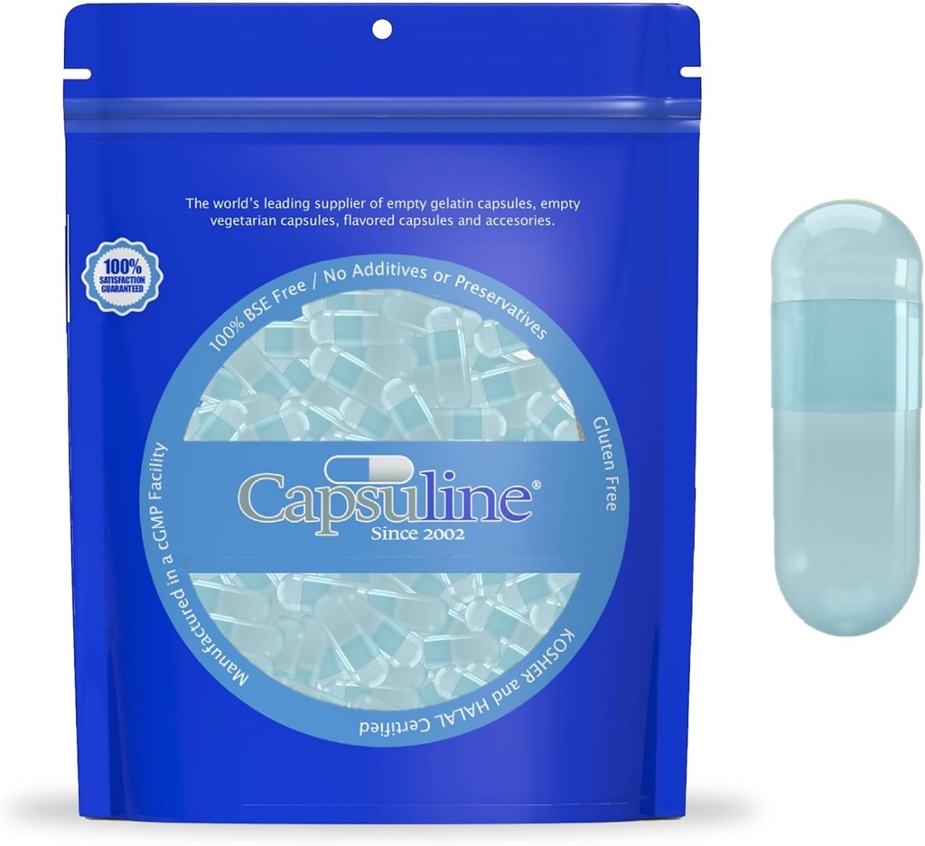 Capsuline Spirulina färgad storlek 0 tomma Vegan kapslar blå / blå - 100 greve - Vegetarisk tomma piller kapslar - DIY Vegetabilisk kapsel fyllning - Veggie piller kapslar - Kosher och halal certifierad