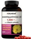 NatureBell Evening Primrose Oil med Black Cohosh, 1,300mg Per Servering, 300 Mini-Softgels | Cold Pressed Seeds, behåller 130mg GLA för kvinnors hälsa och hudvårdssupport - Hexane Free, Non-GMO