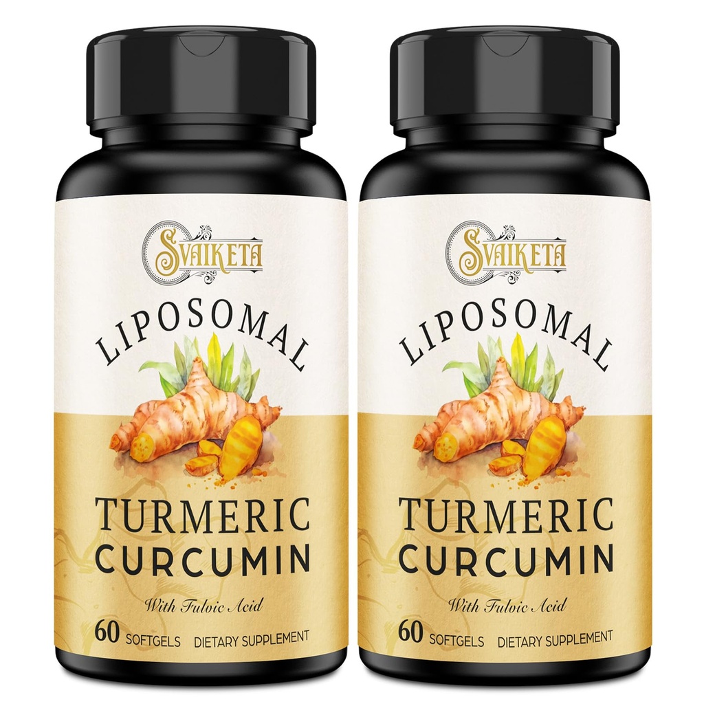 Liposomal gurkmeja Curcumin Supplement - 2000mg, 95% Curcuminoid Extract med Piperine - 60 Softgels (2 flaska)