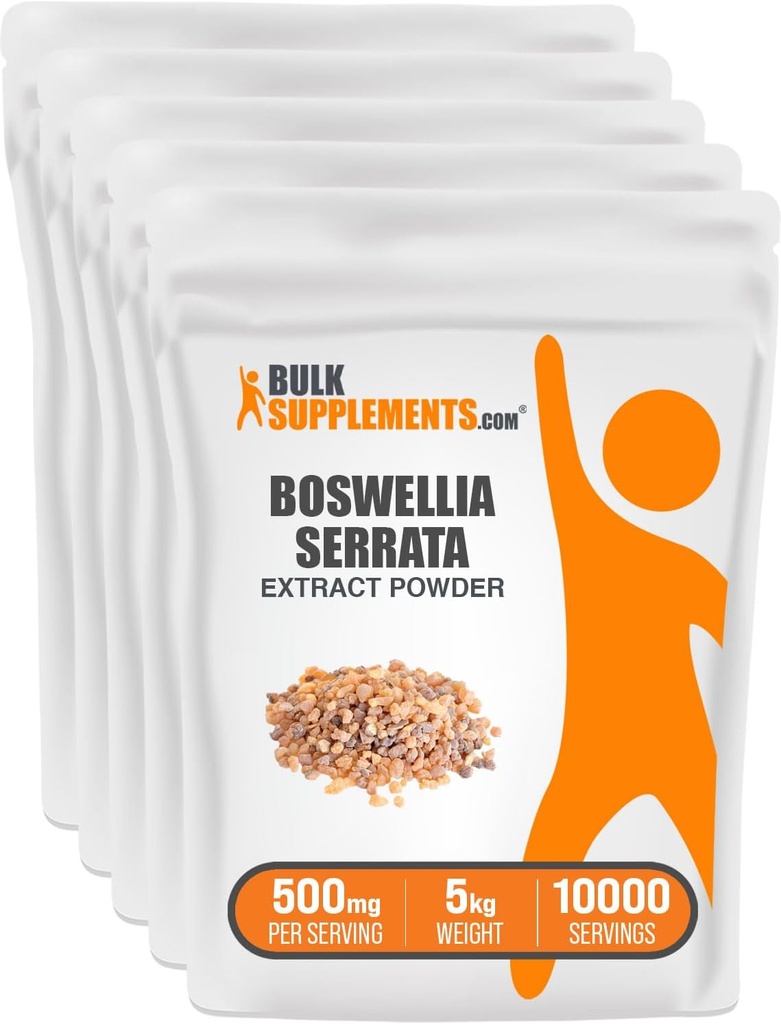 BulkSuplements.com Boswellia Serrata Extract Powder - from Frankincense Resin, Boswellia Serrata Powder - Herbal Supplement, Gluteeniton, 500 mg per Tarjoilu, 5kg (11 lbs) (Pack of 5)