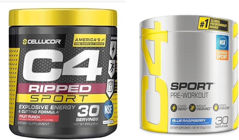 C4 Ripped Sport Pre Treenout Powder Fruit Punch - NSF Sertifioitu Sport + Sokeriton & C4 Sport Pre Treenout Powder Sininen Vadelma - Pre Treenout Energia
