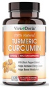 Viva Doria Turmeric Curcumiini Black Pepper Extract 2250mg, 95% Standardoitu Curcuminoidit - Black Pepper Max Imeytyminen, 120 Vihanneskapselit