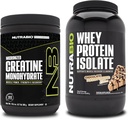 NutraBio Creatine Monohydrate, Unflavored, 300g och Whey Protein Isolate, Chocolate Peanut Butter, Supplement Bundle - Muscle Energy, Lean Muscle Growth, Recovery och Strength