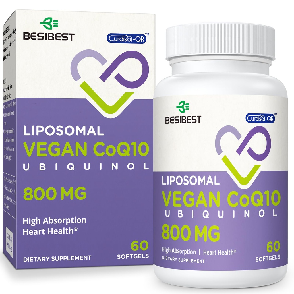 Liposomal Ubiquinol CoQ10 800 MG Softgel, korkea imeytyminen CoQ10 Ubiquinol Supplement, aktiivinen Coenzyme Q10 800 mg, voimakas antioksidantti sydämen ja aivojen toimintaan, energian tuotanto, 60 vegan Softgels