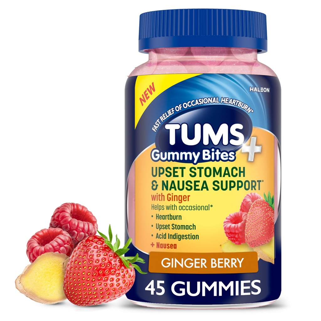 TUMS Plus vatsavaivat ja pahoinvointi tuki, ravintolisä, inkiväärimarja - 45