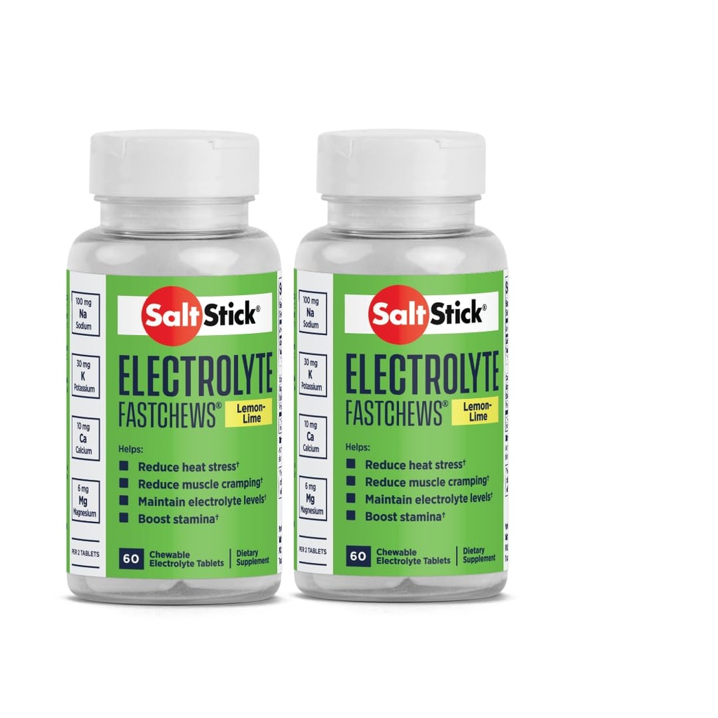 SaltStick Fastchews 60 kreivi Elektrolyyttikorvaus Zesty Lemon Lime 2 -pakkaus (120 tablettia)