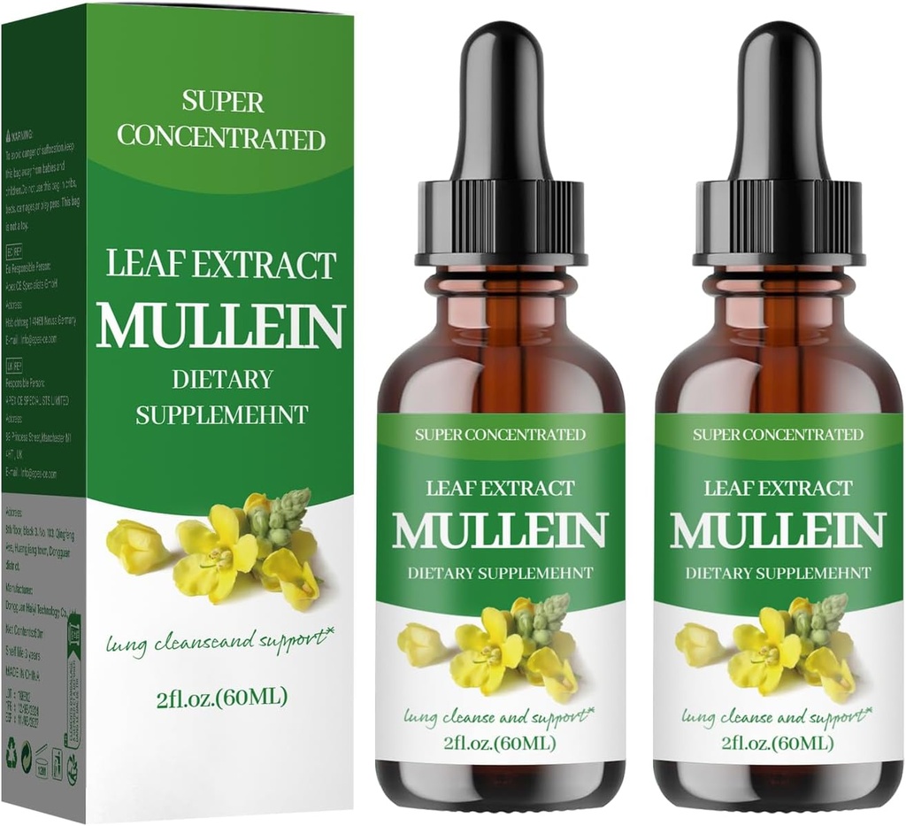 Mullein Drops for Lungs,Mullein Leaf Extract - Support Lung Cleanse - Organisk naturtillskott för vuxen, Tinkture Drops | Non-GMO, Vegetarian Healthy Lifestyle-(2Pack)