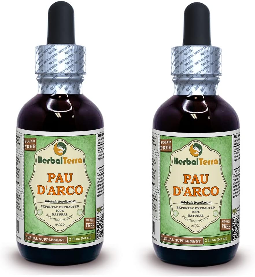 PAU d'arco (Tabebuia Impetiginosa) Glyseriitti, kuivattu Bark alkoholiton nesteuute (Brandin nimi: HerbalTerra, ylpeästi valmistettu Yhdysvalloissa) 2x2 fl.oz (2x60 ml)