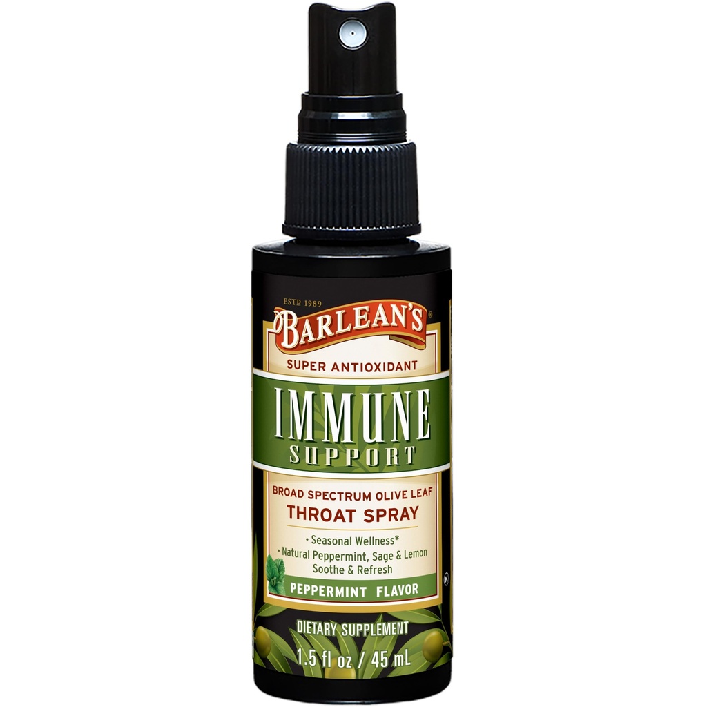 Barlean's Olive Leaf Complex Chroat Spray, Immuuni Support with Piparmint, Lemon, and Sage for Itchy Chroat Relief, Liquid Blended Extract, 1.5 oz
