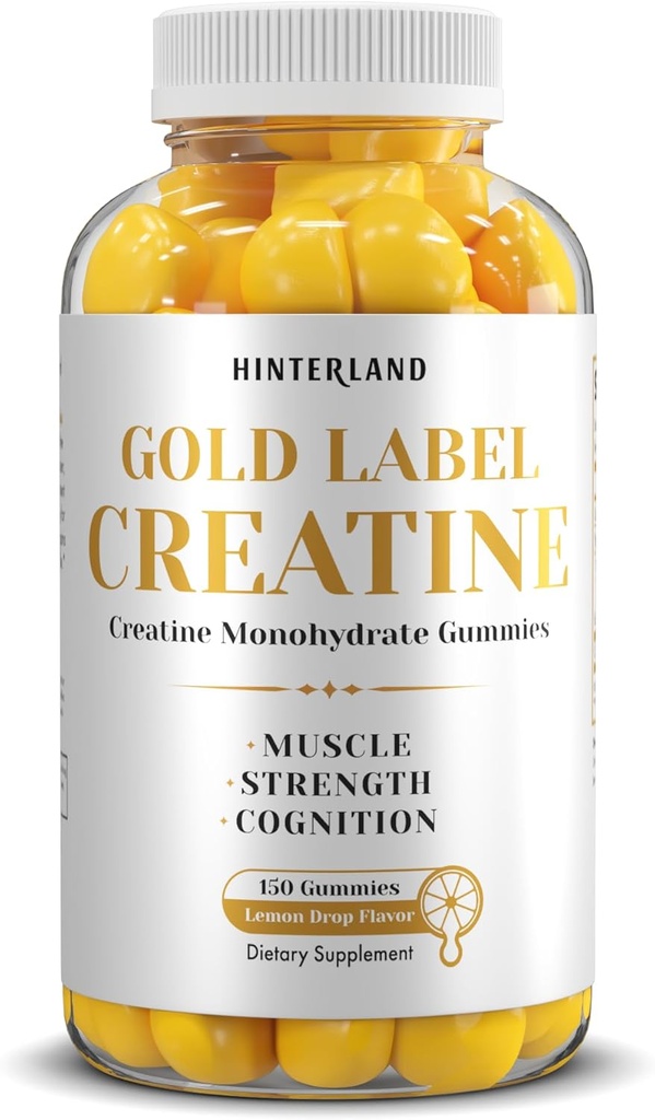 Hinterland Verlag Gold Label Creatine Monohydrate Gummies for Strength, Muscle Building, Brain Health Supplement, 5g per Servering, 150 Gummies (30 portioner).