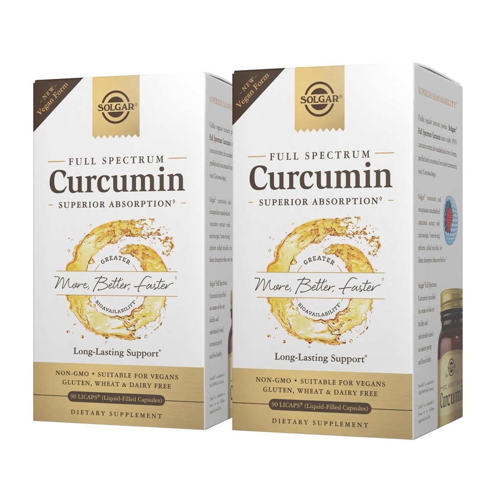 Solgar Full Spectrum Curcumin - 90 LiCaps, 2 pakkaus - Superior Imeytyminen - Aivot, Joint & Immuuniter Health - Ei-GMO, Vegaani, Gluteeniton, Dairy Free - 180 yhteensä