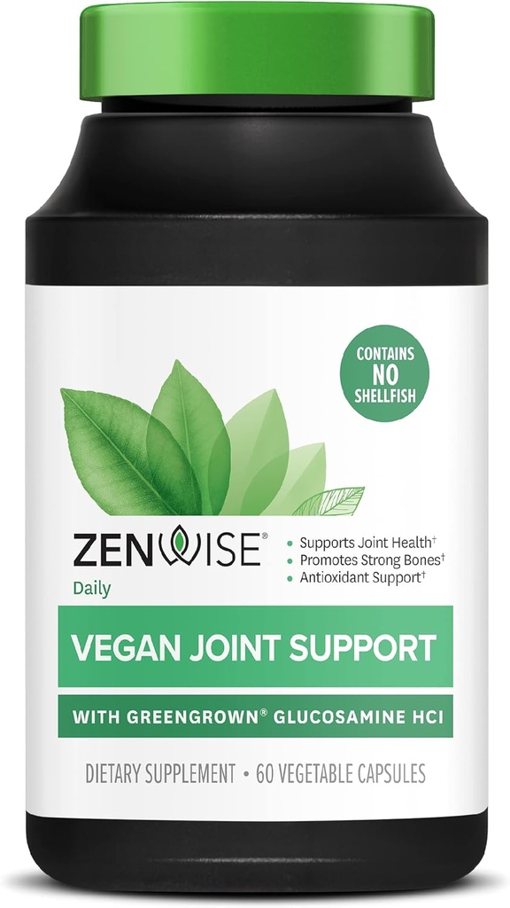 Zenwise Health Certified Vegan Joint Support Supplement - Glukosamiini HCl, Turmeric, ja Boswellia Extract - Tukee luunterveys + nivelet-Magnesium & D-vitamiini (D3 as kolekalsiferoli) - 60 kapselia