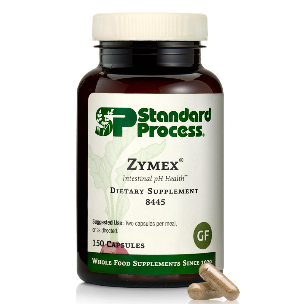 Standardprocess Zymex kapslar - Digestive Health Support - Stöder Intestinal Health & Balanced pH - Gut Health Supplement med Rice Bran, Spansk Moss, Moss & Beets - Non-Dairy - 150 kapslar