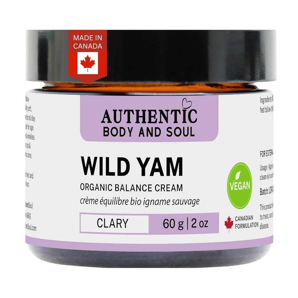 Authentic Organic Wild Yam Root Balancing Cream för kvinnor med Premium Herbal Botanicals, Yam Cream, Wild Yam Skin Care, alla ingredienser certifierade Vegan (VEGAN Clary Blend)