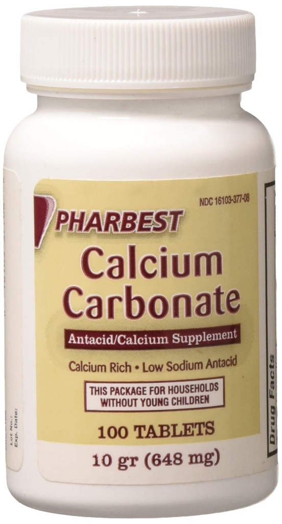 Pharbest Calcium Carbonate Antacid och Calcium Supplement 10 Grains - 100 tabletter av HARBEST