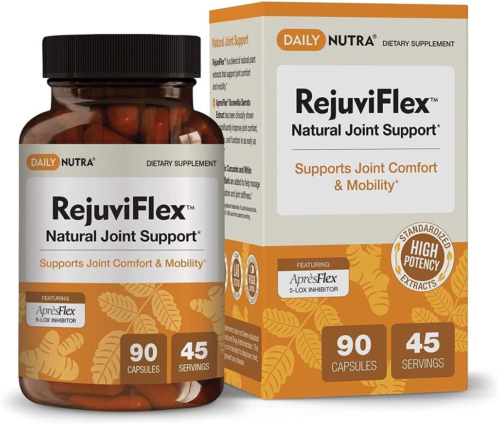 RejuviFlex - Natural Joint Supplement w/AprosFlex Boswellia AKBA, Turmeric Curcumin, Piperine & White Willow Bark - for Function of Hands, Polvet, Overall Joint Health (90 kapselia)
