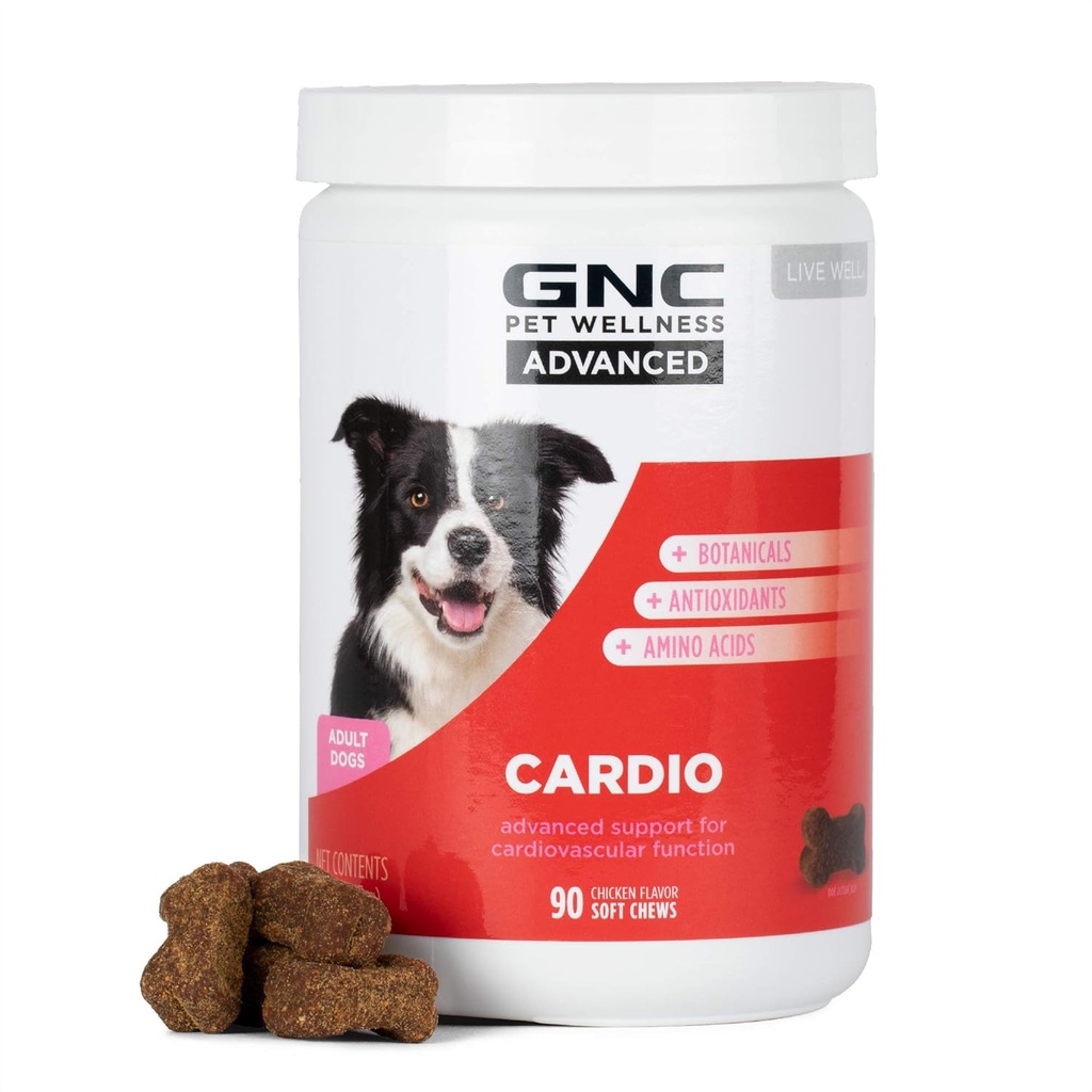 GNC Lemmikkieläimet Advanced Dog Lisäravinteet, Kardiovaskulaarinen tuki & Heart Health Purut koirille, Pehmeä Lemmikkilisä Valmistettu Yhdysvalloissa, Cardio Vitamiinit & Helppo pureskella Koira Essentials, 90