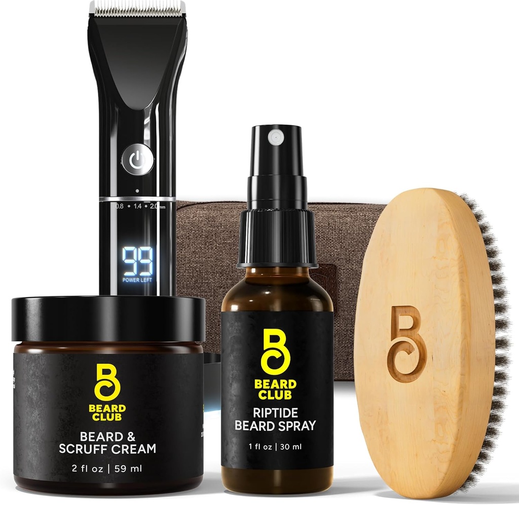 The Beard Club PT45 Parta Trimmer miesten - Electric Cordless Ladattava, Parta Kerma, Riptide Beard Spray, Parta Harja, Matkalaukku