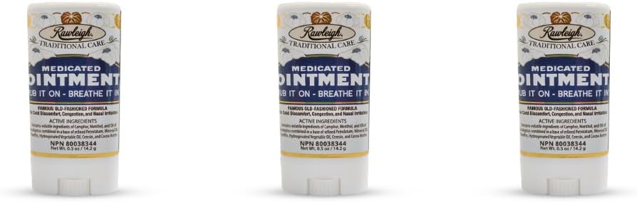 Rawleigh Medicated Ointment Stick 0,5 oz (14,2g) - Klassisk Aromatic Chest Rub i Portable Stick Format - Non-Greasy - Pack på 3