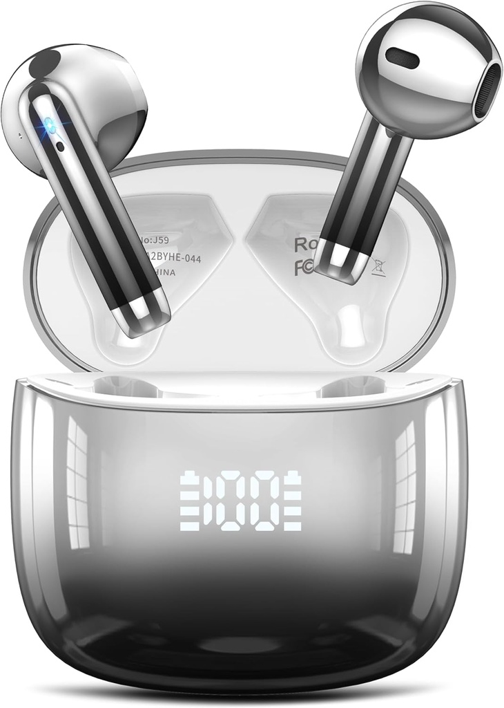 Langattomat kuulokkeet, Bluetooth-kuulokkeet 48H Leikkiaika korvanuket LED-tehonäytöllä, IPX7 vedenpitävä Bluetooth 5.4 korvakuulokkeet Ear-kuulokkeet 4 Mic Android iOS-puhelin kannettava, musta