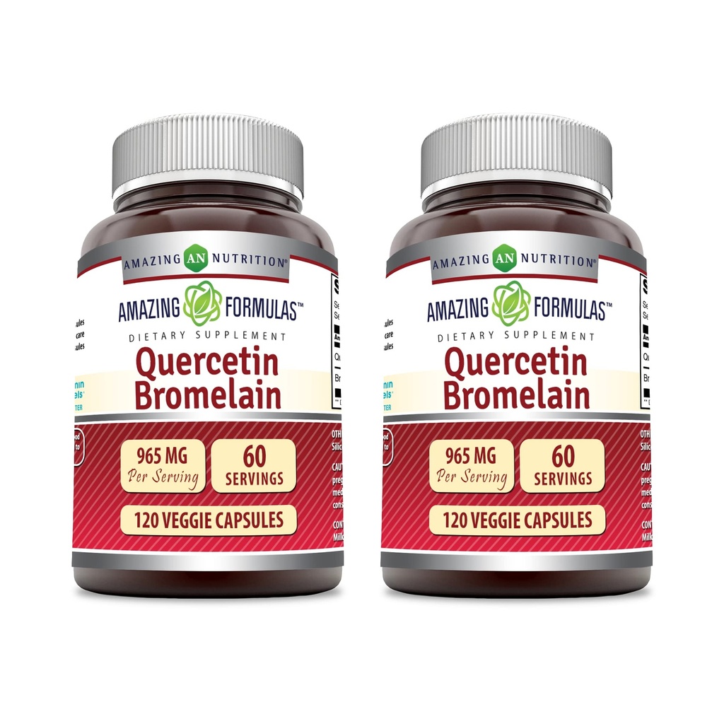 Amazing Formula Quercetin 800mg kanssa bromelain 165 mg, 120 kasviskapselit täydentää (pakkaus 2) - ei-GMO - Gluteeniton - tukee yleistä terveyttä ja hyvinvointia