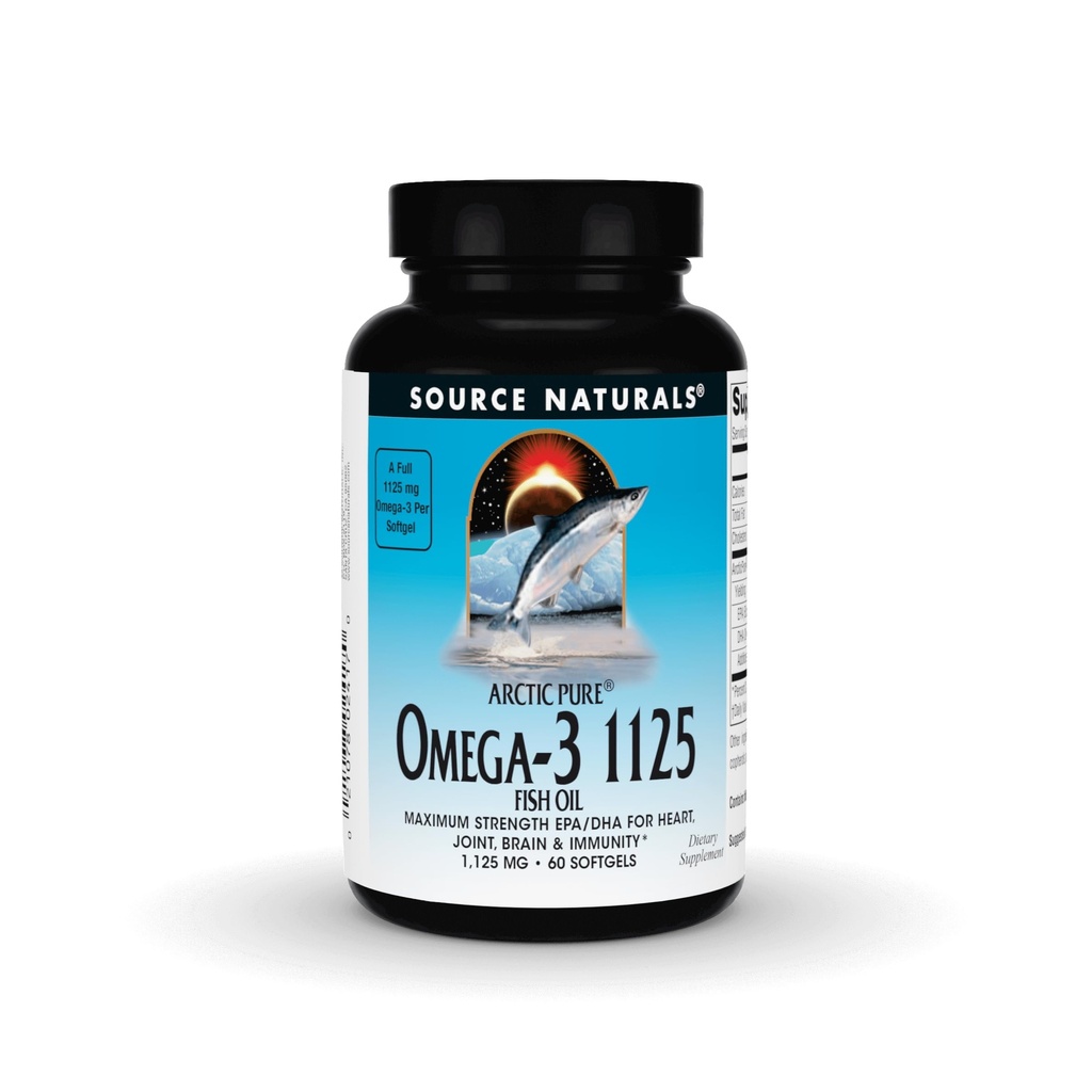 Källa Naturals Arctic Pure Omega-3 Fiskolja, Maximal Styrka EPA / DHA för hjärta, gemensam, hjärna och immunitet - 1125mg - 60 Softgels