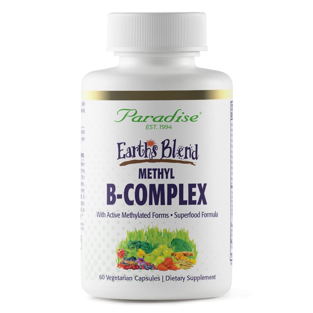 Paradise Herbs, Jordens Blend B-Complex, Metylerad, Enzymatiskt Aktiva former av B Vitaminer + Superfoods, Stöder Energi & Immunitet, 60 kapslar