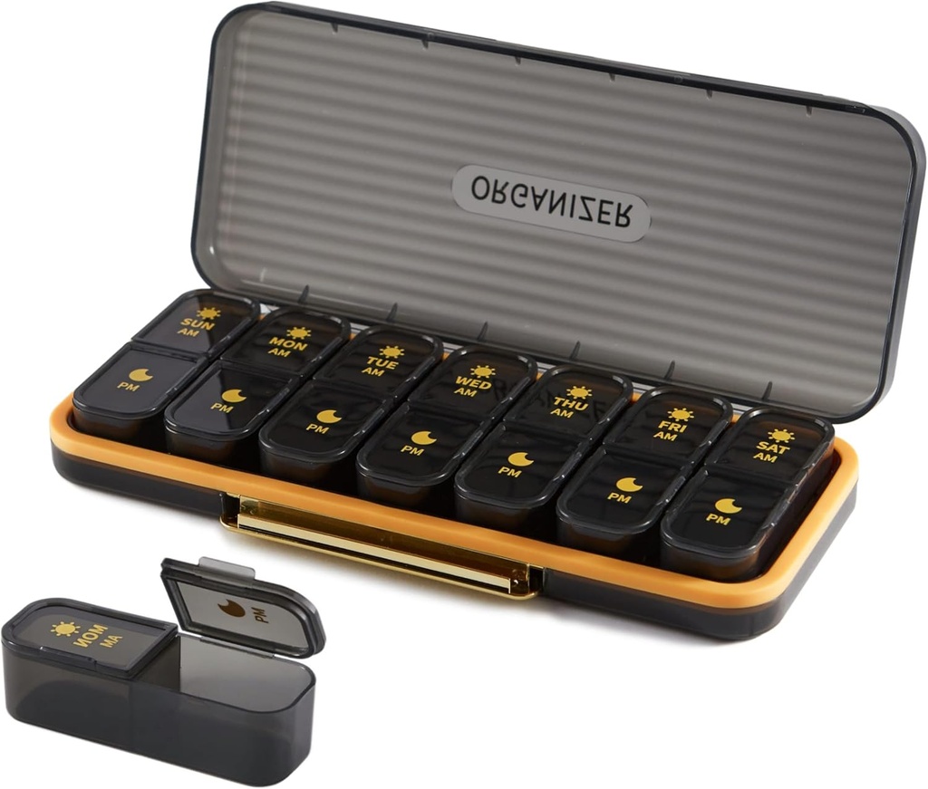 Weekly Pill Organizer 2 gånger per dag - Pill Case Am Pm - Travel Pill Box 7 Day Portable Daily Vitamin Container Estetisk Medicin Dispenser Med 7 Separata Compartments Morning Night Supplement Holder