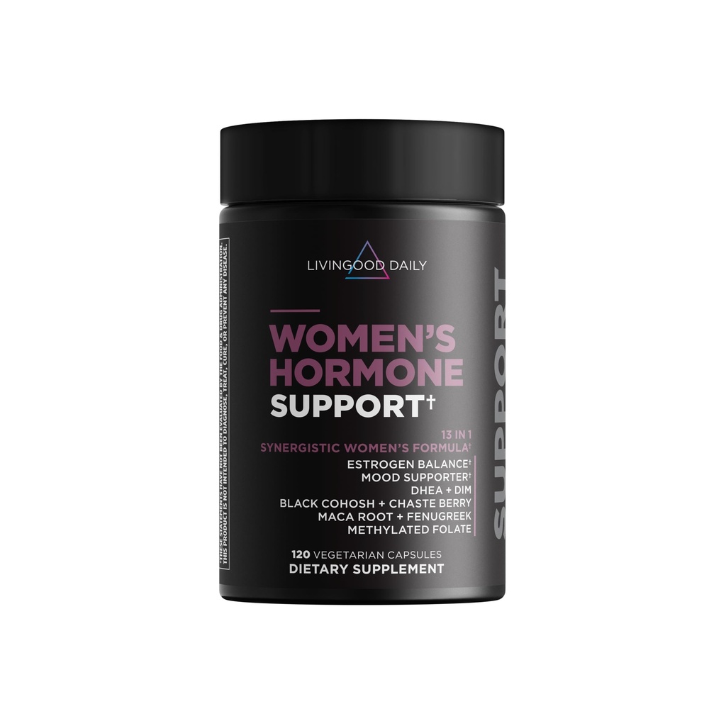 Livingood Daily Women's Hormone Support Supplement, Östrogen Balance med Fenugreek, Black Cohosh, Chasteberry, DIM, Natural PMS & Menopause Support, Non GMO, Gluten Free, Vegetarian Capsules, 120 Ct